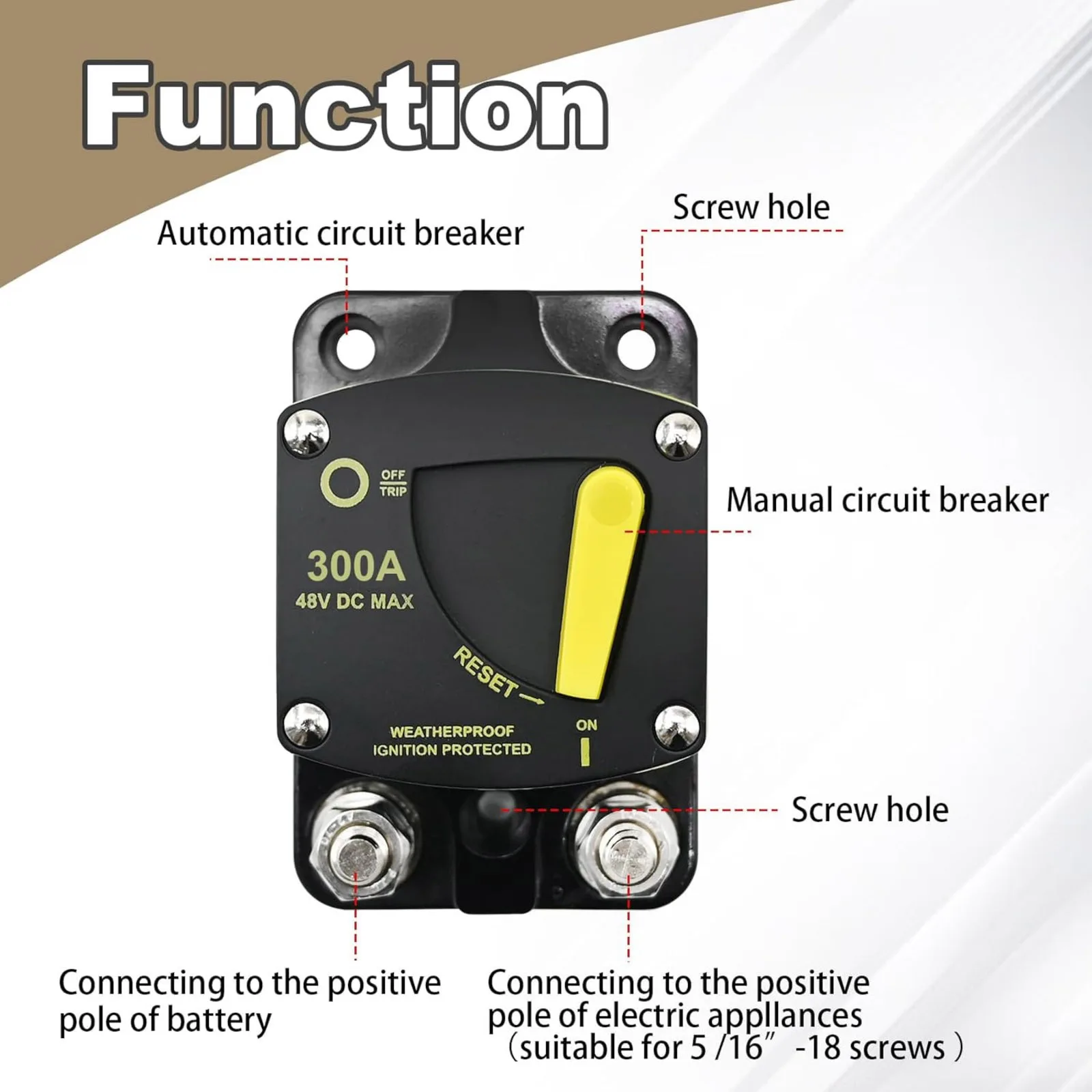 300A Manual Reset Circuit Breaker DC 12V-48V, Heavy Duty Overload Protection for Car Audio Marine Boat