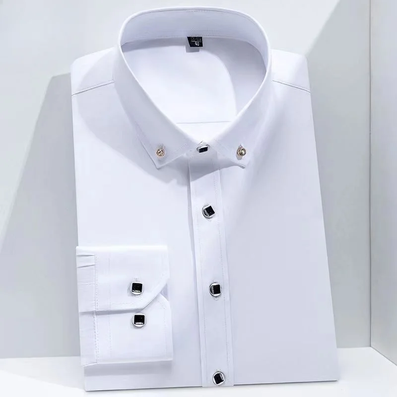 Long Sleeve Shirts for Men Spring and Autumn Korean Version Business Slim Dress White Shirt for Men Solid Color Thin Cotton