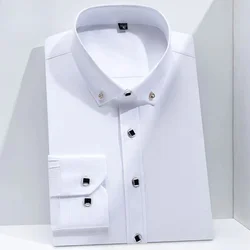 Long Sleeve Shirts for Men Spring and Autumn Korean Version Business Slim Dress White Shirt for Men Solid Color Thin Cotton