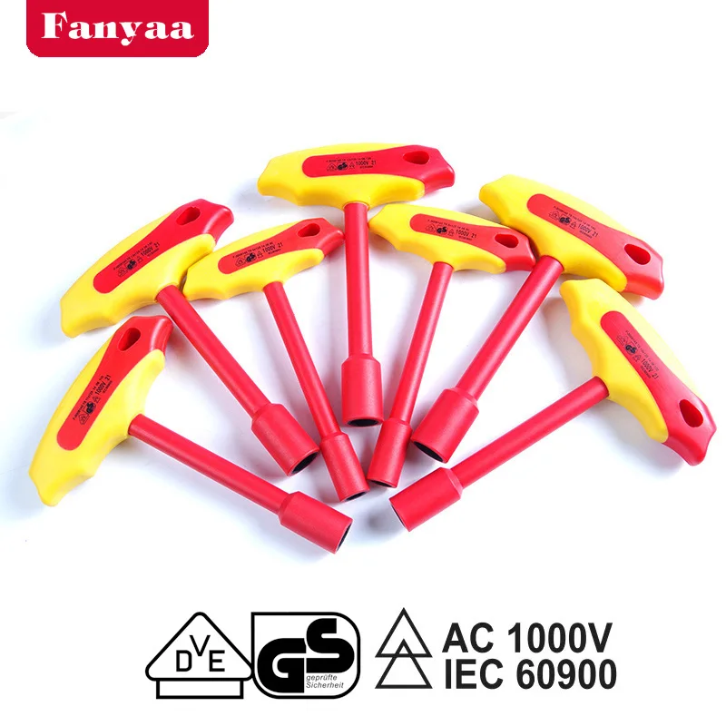 Fanyaa 8-14mm VDE Insulated T-Handle Nut Hex Key Wrench Sets 7pcs Electricians Tools 1000V AC Made In Taiwan