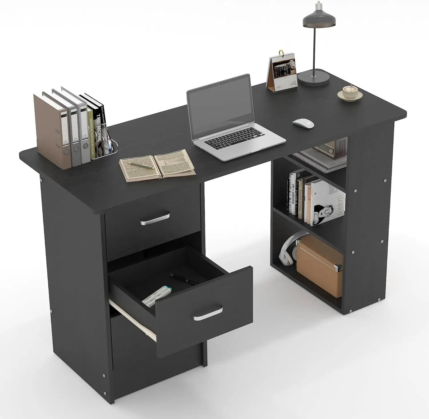 

Desk with Drawers,Standing Desk with Storage Racks,Writing Desk for Home Office or Bedroom(Black)