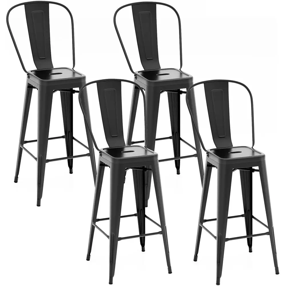 

Набор из 4 металлических барных стульев, в индустриальном стиле, с высокой спинкой и съемным сиденьем, складные, черные