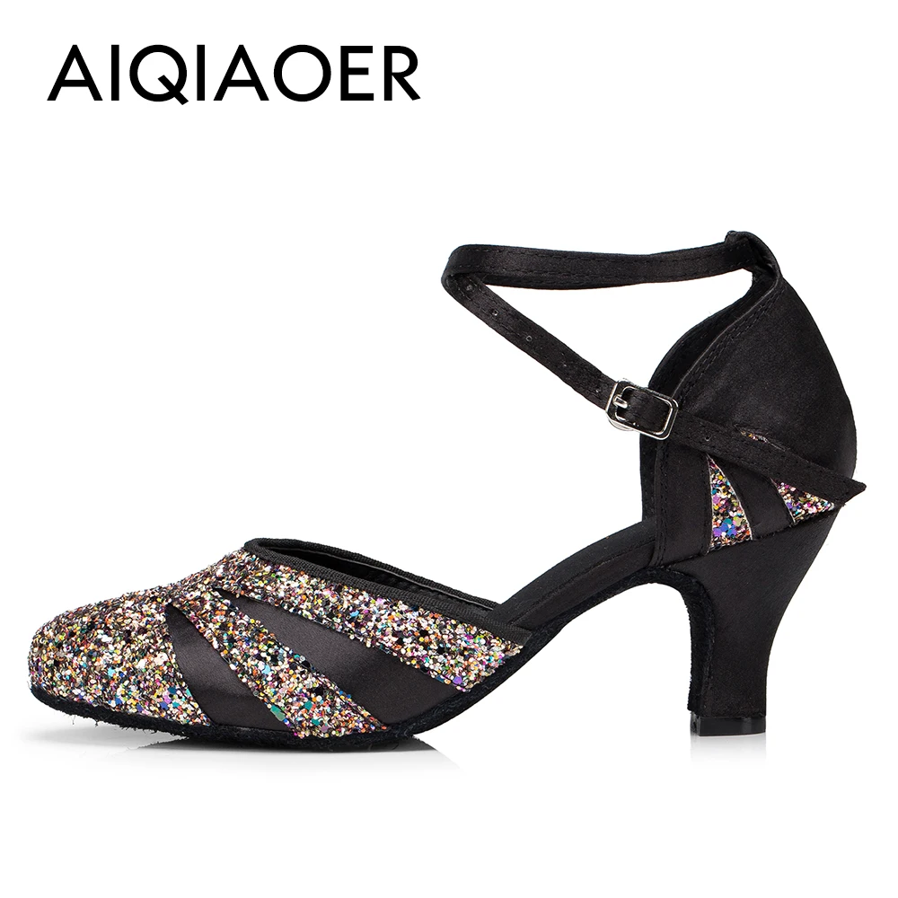 Latin dancing shoes lady salsa tango club gather girls high heel outdoor closed toe shoe sports