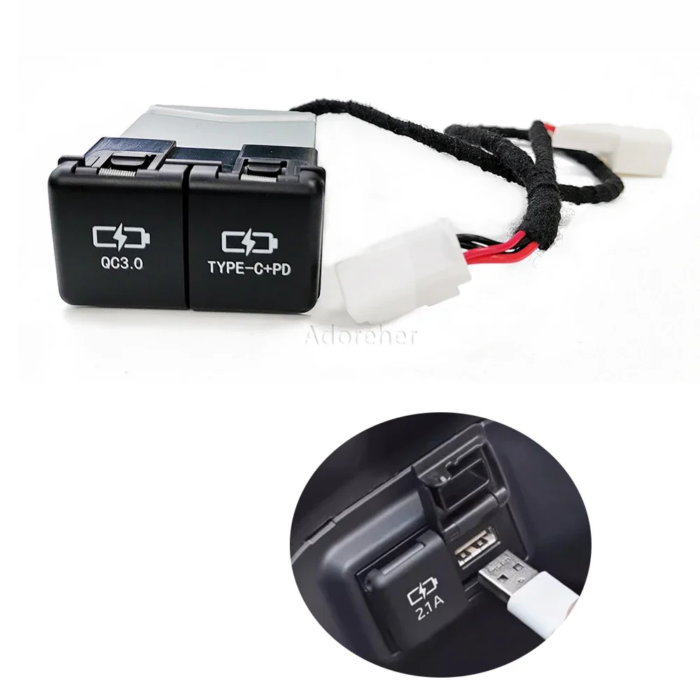 

Car Quick Charger Dustproof Socket Dual QC3.0 USB Type-C Phone Charging Adapter For Camry Avalon Highlander Levin RAV4