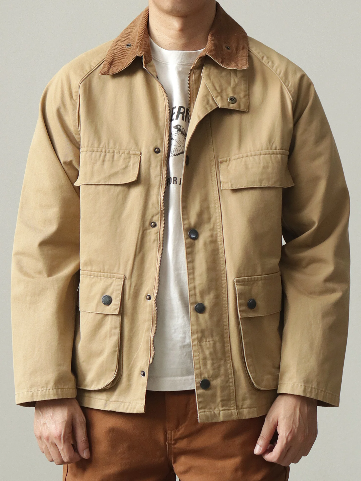 

Spring New American Retro Corduroy Collar Multi-functional Hunting Cargo Jacket Men's 100% Cotton Multi-pocket Camouflage Coat