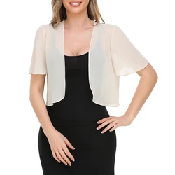 Womens Summer Cardigan Chiffon Tops Ladies Open Front Bolero Shrug Short Sleeve Crop Tops Clothing