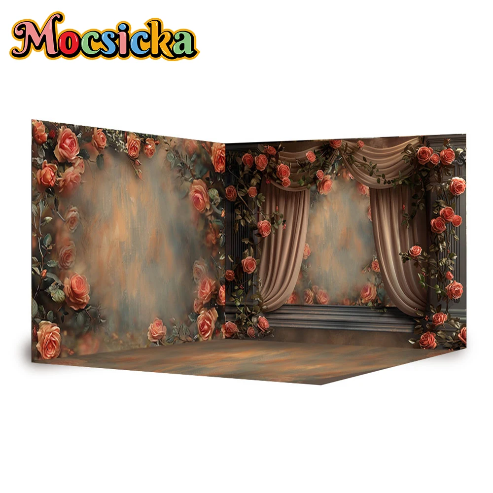 Mocsicka Flower Background For Photography Green Grass Red Rose Wall Easter Spring Backdrops Shooting Wedding Decorations Banner