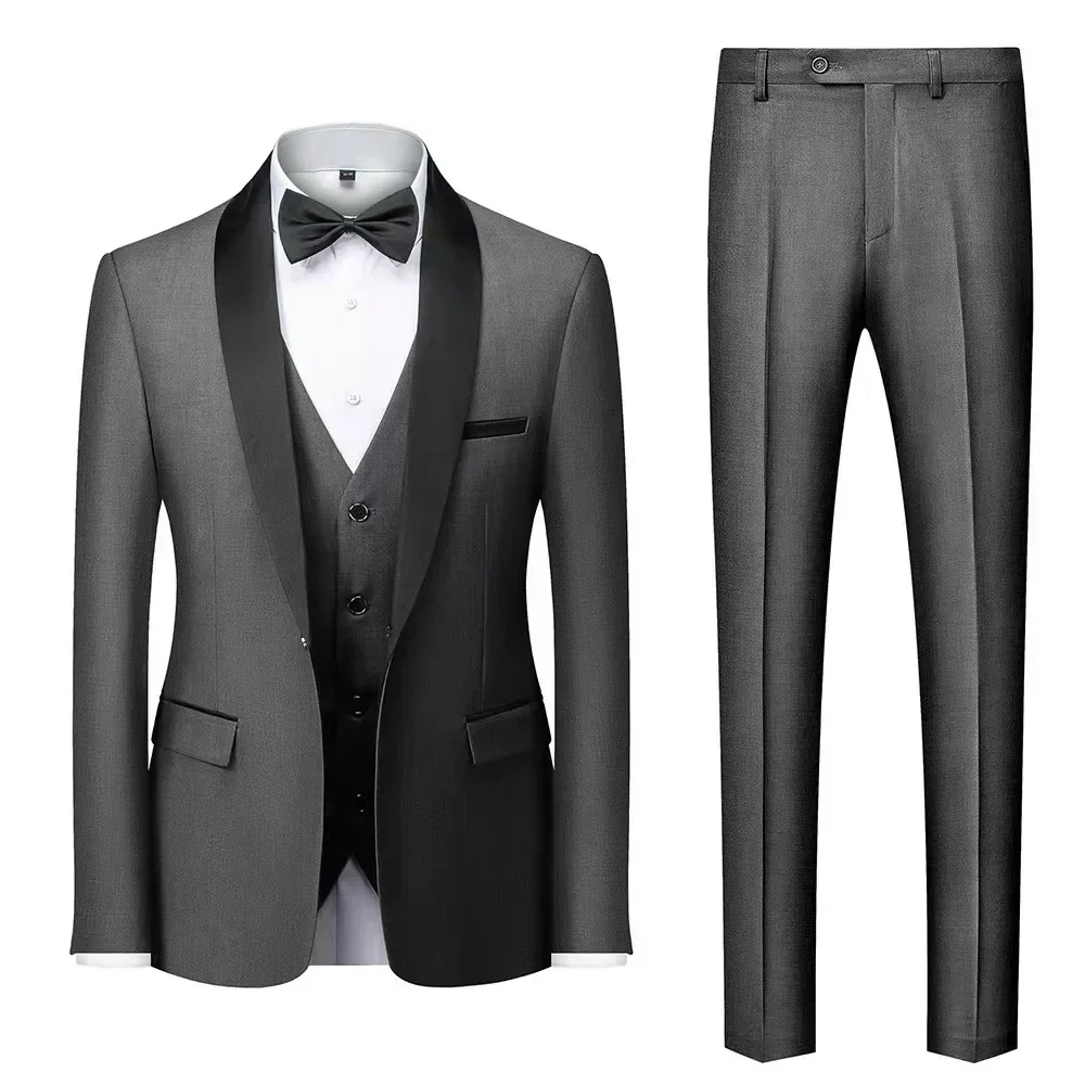 Classic business men's clothing, jacket set, vest and three piece pants, wedding shawl lapel men's clothing