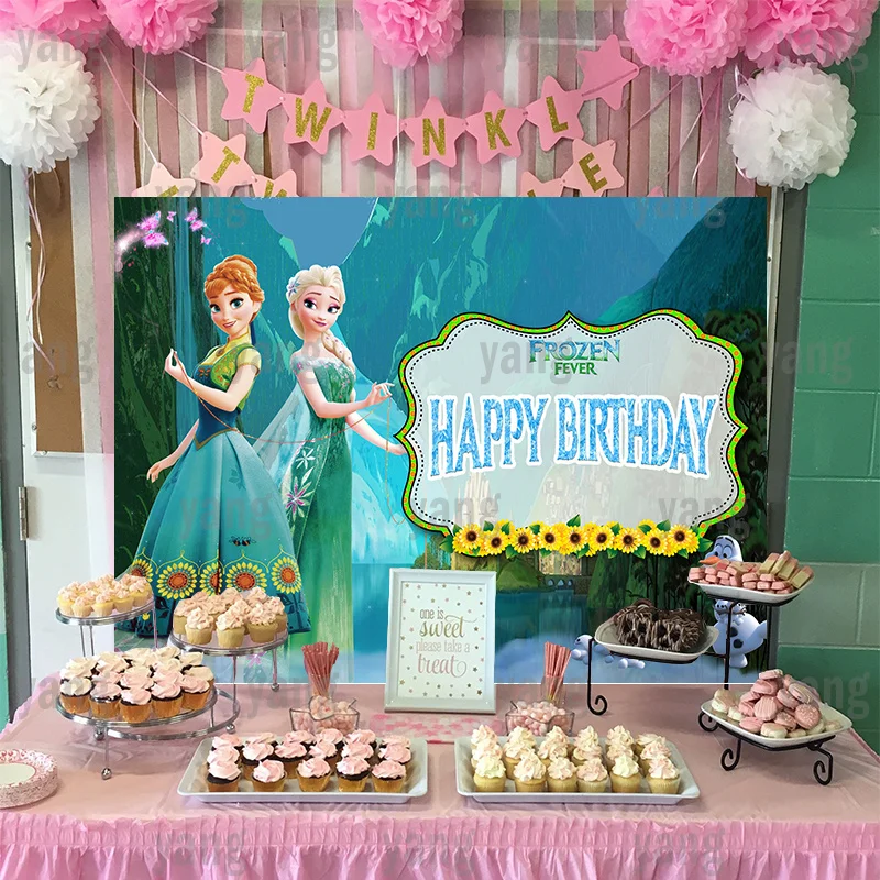 Fond de photographie personnalisé Disney Elsa Anna, la reine des neiges, la fièvre, fête d'anniversaire, princesse Olaf, fond de photographie