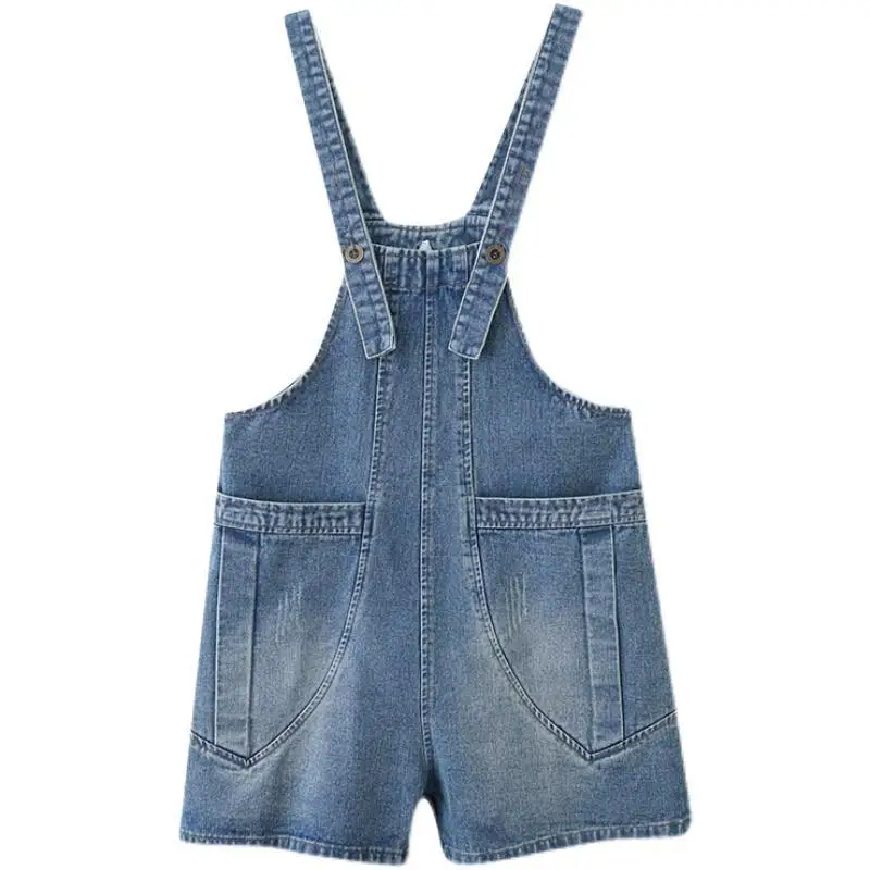 Women 2024 Overalls Washing Denim Rompers One Piece Solid Shorts Pockets Spliced High Street Backless Loose Button New YC61