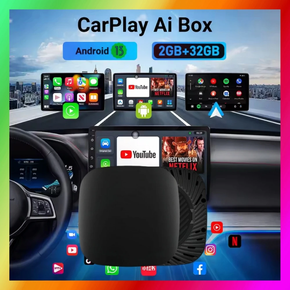 

Android 13 AI Box: проводной адаптер для беспроводного CarPlay и Android Auto с Wi-Fi для YouTube, Netflix, умный AI-бокс для автомобилей со встроенным Play Store