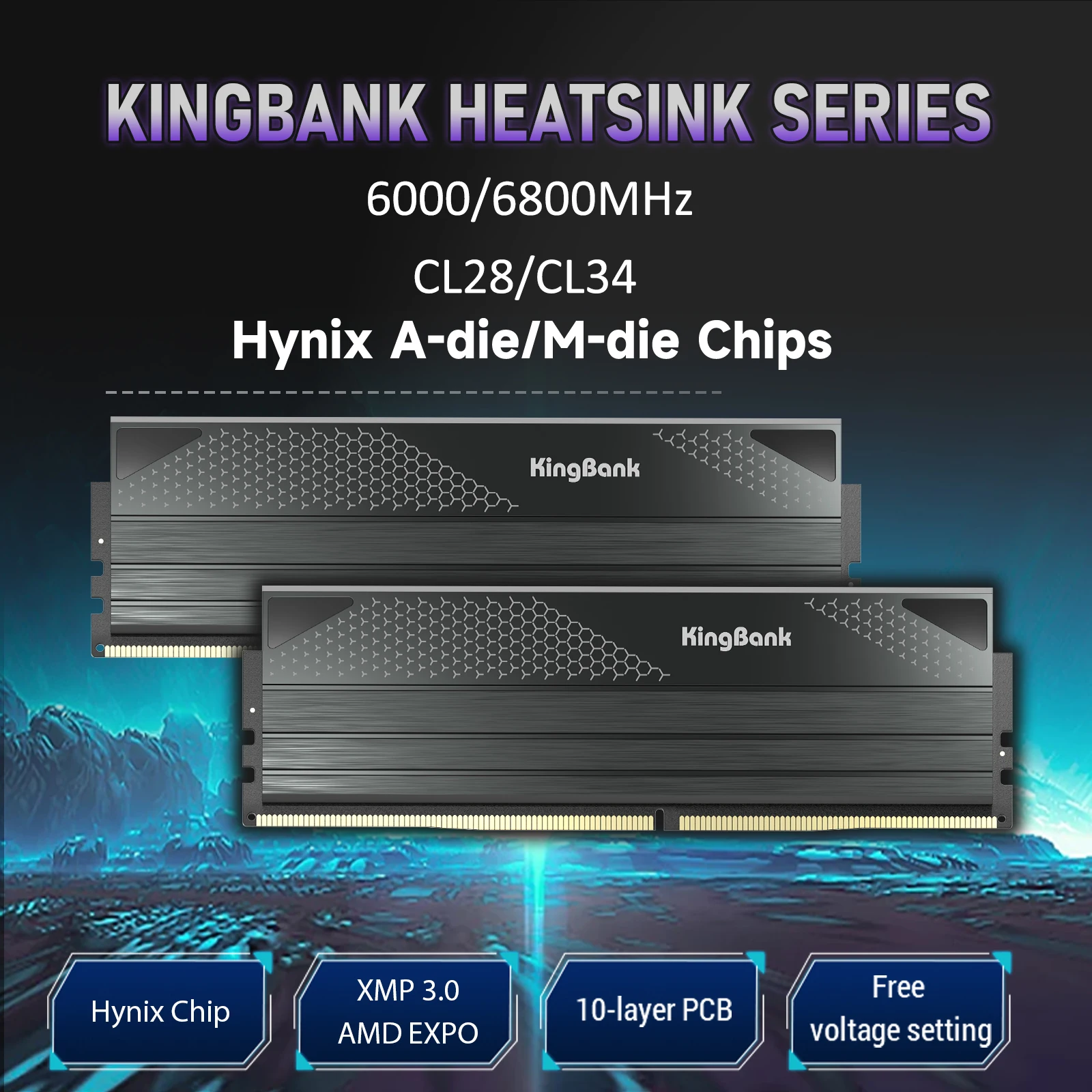 KingBank Computer Desktop Memory Ram Hynix DDR5 16GB/24GB 6000/6800MHz with Thick Heatsink for Desktop High Performance Gaming