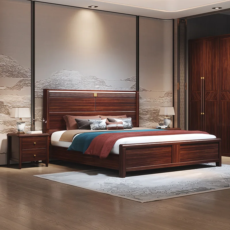 

Врезной и шип из массива черного дерева, новая китайская кровать из массива дерева для хранения вещей, элитный бренд, современный, простой, легкий, роскошный, минималистичный м