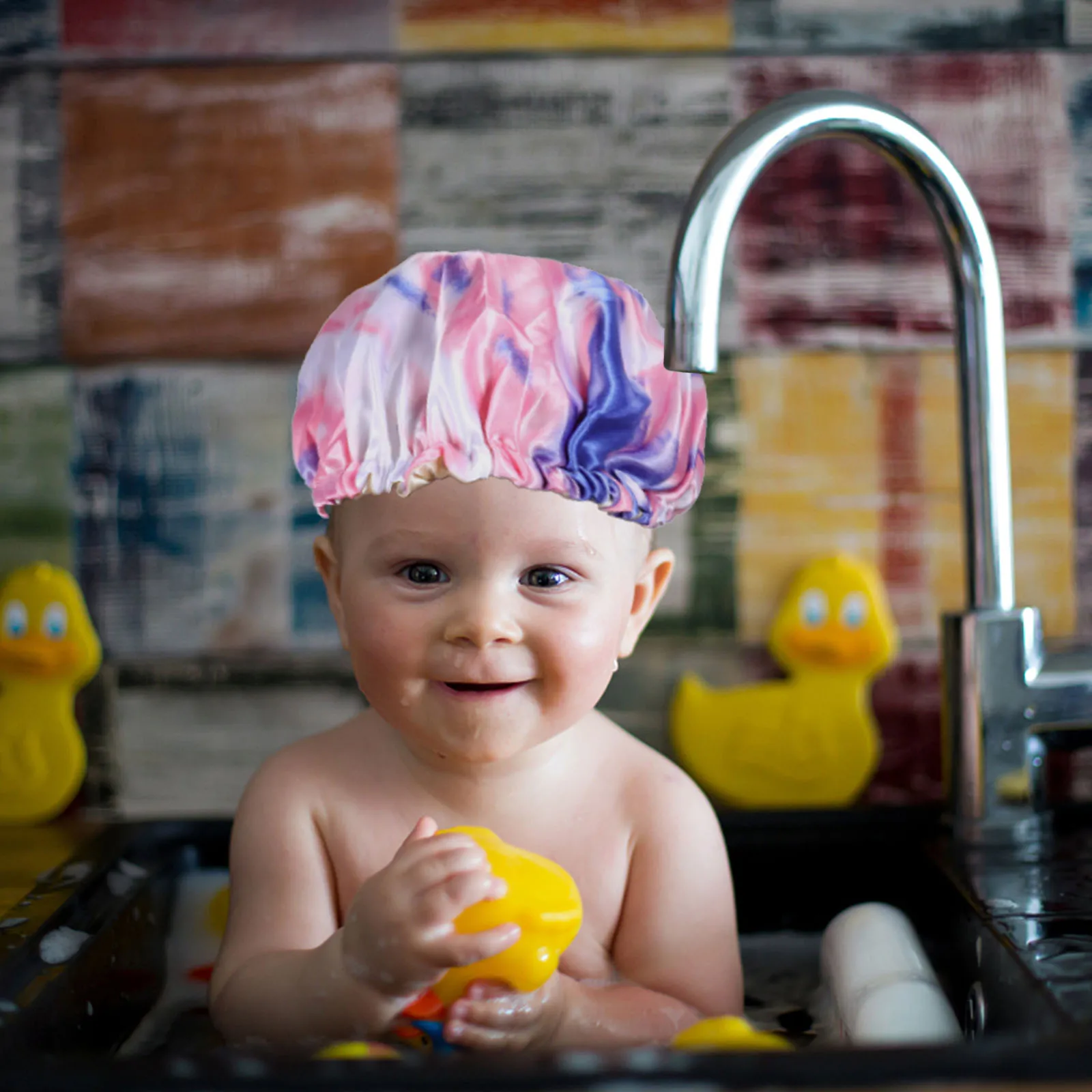 

2pcs Satin Bathing Caps For Women Double-Layer Shower Hats Elastic Sleeping Caps Waterproof Hair Protection For Shower Spa