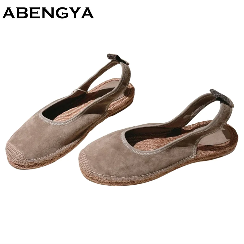 

Hot Sales Suede Leather Flat Sandals Women Summer Slingback Wrap Toe Casual Beach Shoes Woman Flats Sandals Woman Loafers