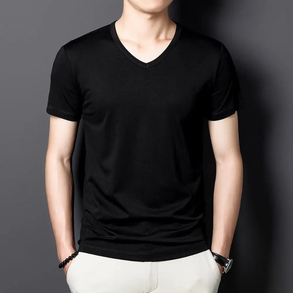 

Fashion V-Neck T Shirts for Men Simple Loose Short Sleeve T-shirt Large Size Bottoming Shirt Basic T-shirt All-match