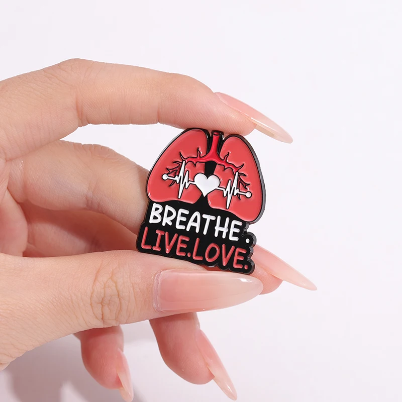 Respiratory Therapist Enamel Pin Breathe Live Love Organ Lung Brooches Lapel Backpack Badge Jewelry Accessories