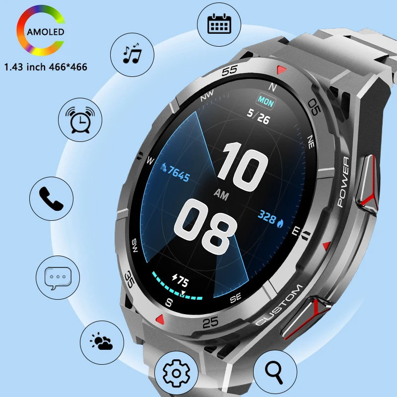 1.43-inch HD Multi-function Display Sports Watch 480mAh Long Battery Life Fitness Tracker Waterproof Bluetooth Call Smart Watch