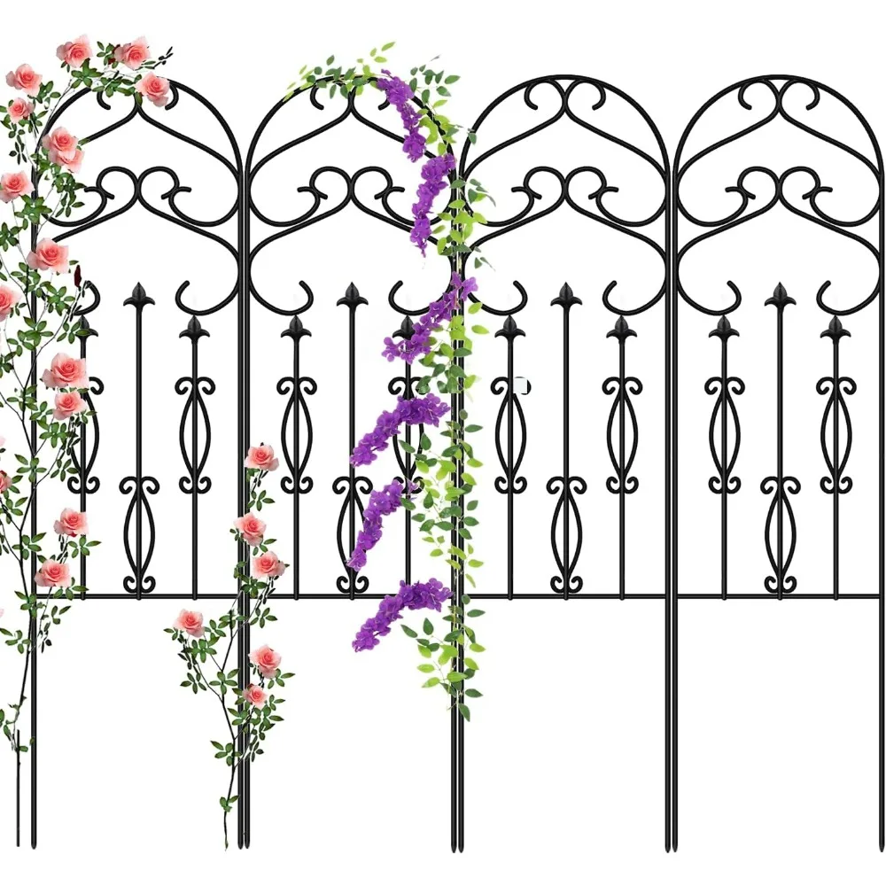 

4 Pack Metal Garden Trellis for Climbing Plants Roses Vines Flower Vegetable Rustproof Sturdy Lattice Black Iron Trellis