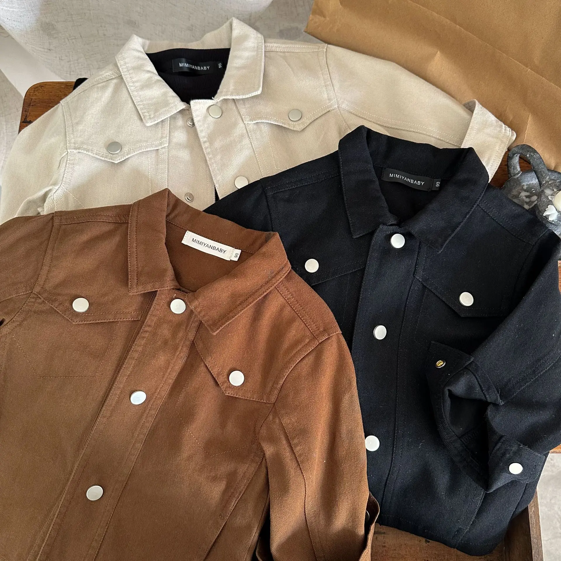 Kids' Overcoat 2024 Autumn New Boys' and Girls' Solid Color Cotton Coat Baby Polo Collar Jacket Top