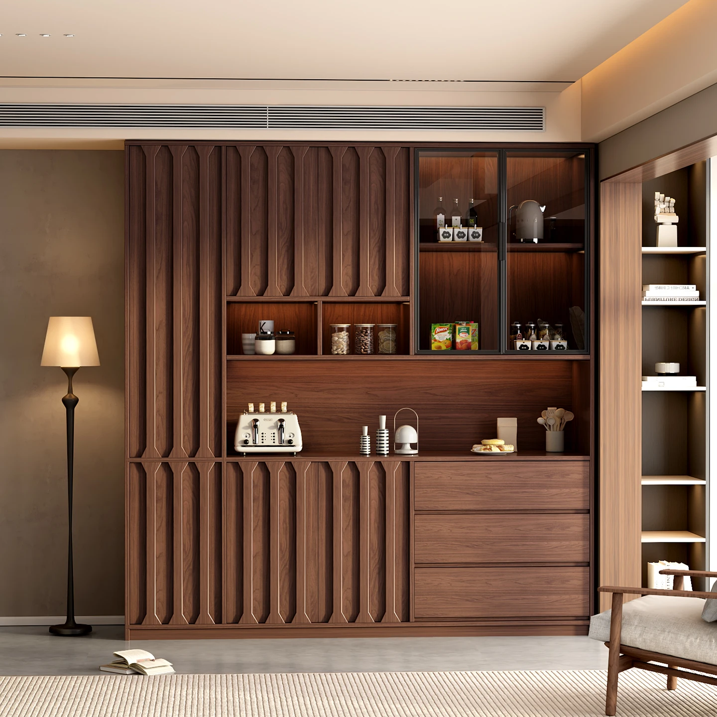 

Glass doors, dining room cabinets, storage racks, living room storage, vintage sideboard, partition tea cabinet