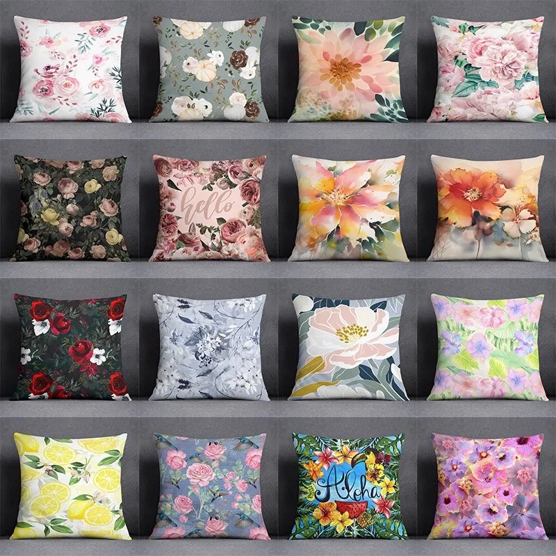 Plant Flower Pattern Pillowcase Sofa Living Room Cushion Cover Car Bedroom Model Room Pillow Cover Home Decoration