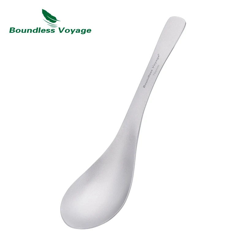 

Boundless Voyage Ti Titanium Soup Spoon Ultralight Flatware Kitchen Tableware Meal Rice Salad Spoons Cutlery with Bag 19g