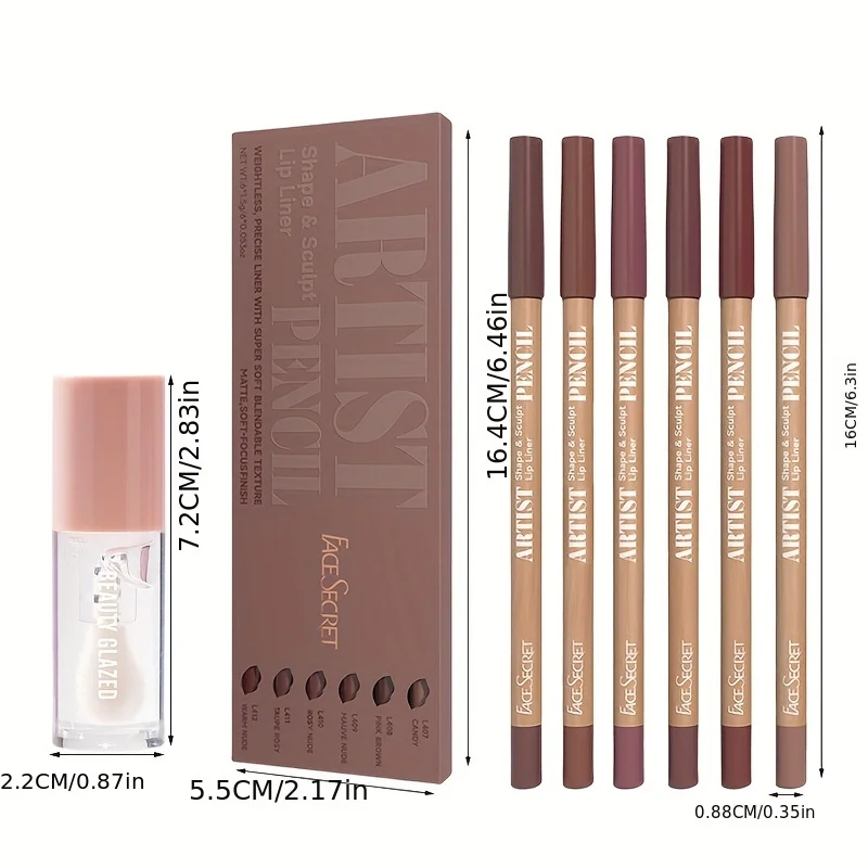 Set di 7 matite per labbra + olio per labbra combinato labbra opaco impermeabile sia per labbra e occhi olio per labbra con set di matite per labbra marroni