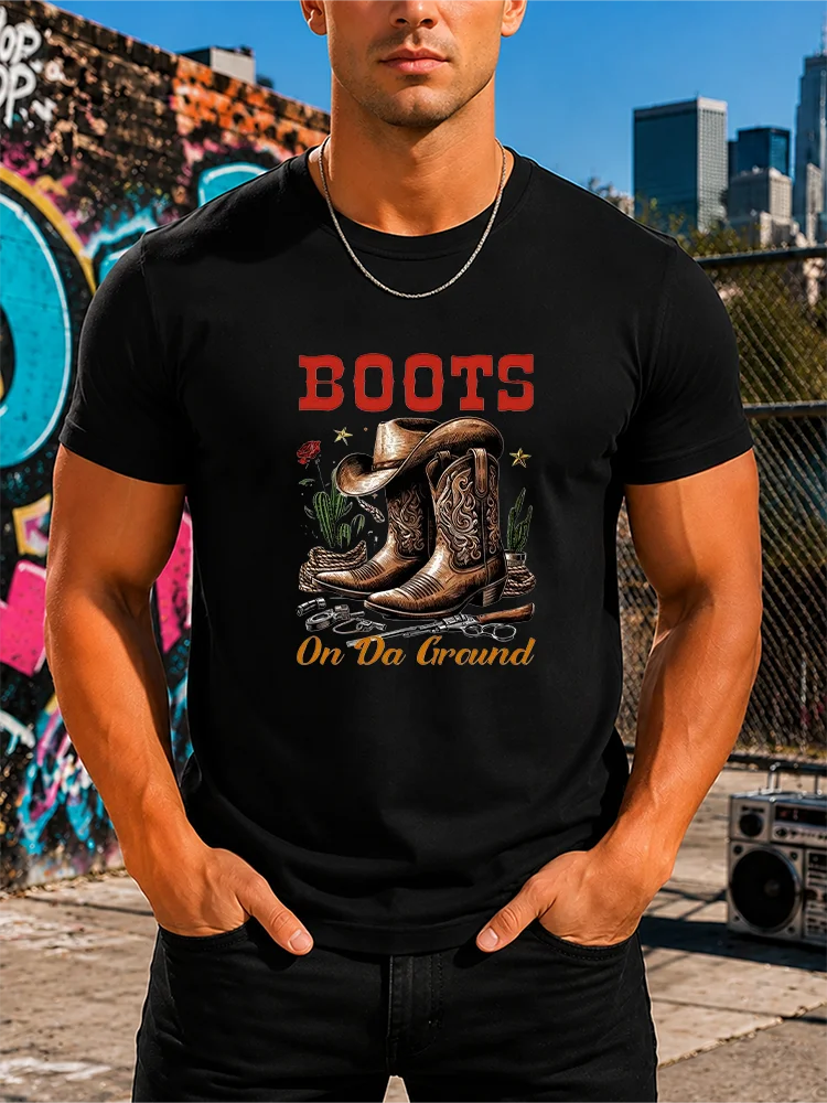 Vintage Western Cowboy Boot Graphic T-Shirt – Pure Cotton, Casual Style, Ideal Gift