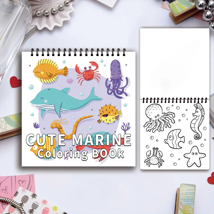Malbuch mit niedlichen Meeresbewohner – 8,27 x 8,27 Zoll, 32 Seiten Malbuch – ideales Geschenk für Familie oder Freunde