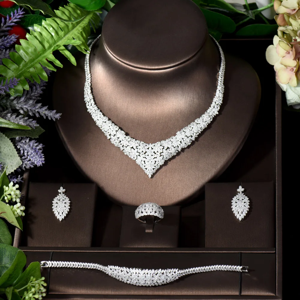 HIBRIDE New Fashion Dubai Jewelry Set for Women Wedding Party Accessories 4pcs Cubic Zirconia African Bridal Jewelry Sets N-1260