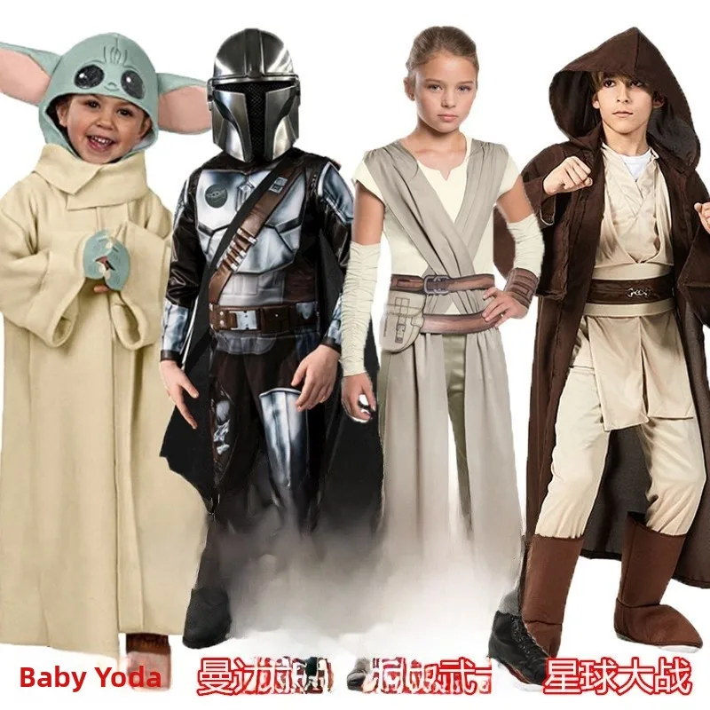 Disfraz de Halloween de Jedi, Mando, Baby Yoda, Rey, para Niños, Disfraz para Actuaciones, Ropa de Escenario, Disfraz de Cosplay para Niños Pequeños, Mandaloriano