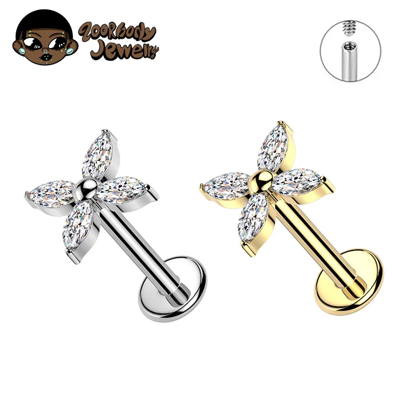 ASTM F136 Titan Starflower CZ Lippenpiercing Nasenstecker und Nasenring Ohrstecker Lippenpiercing Medusa Knorpel Monroe Körperpiercing