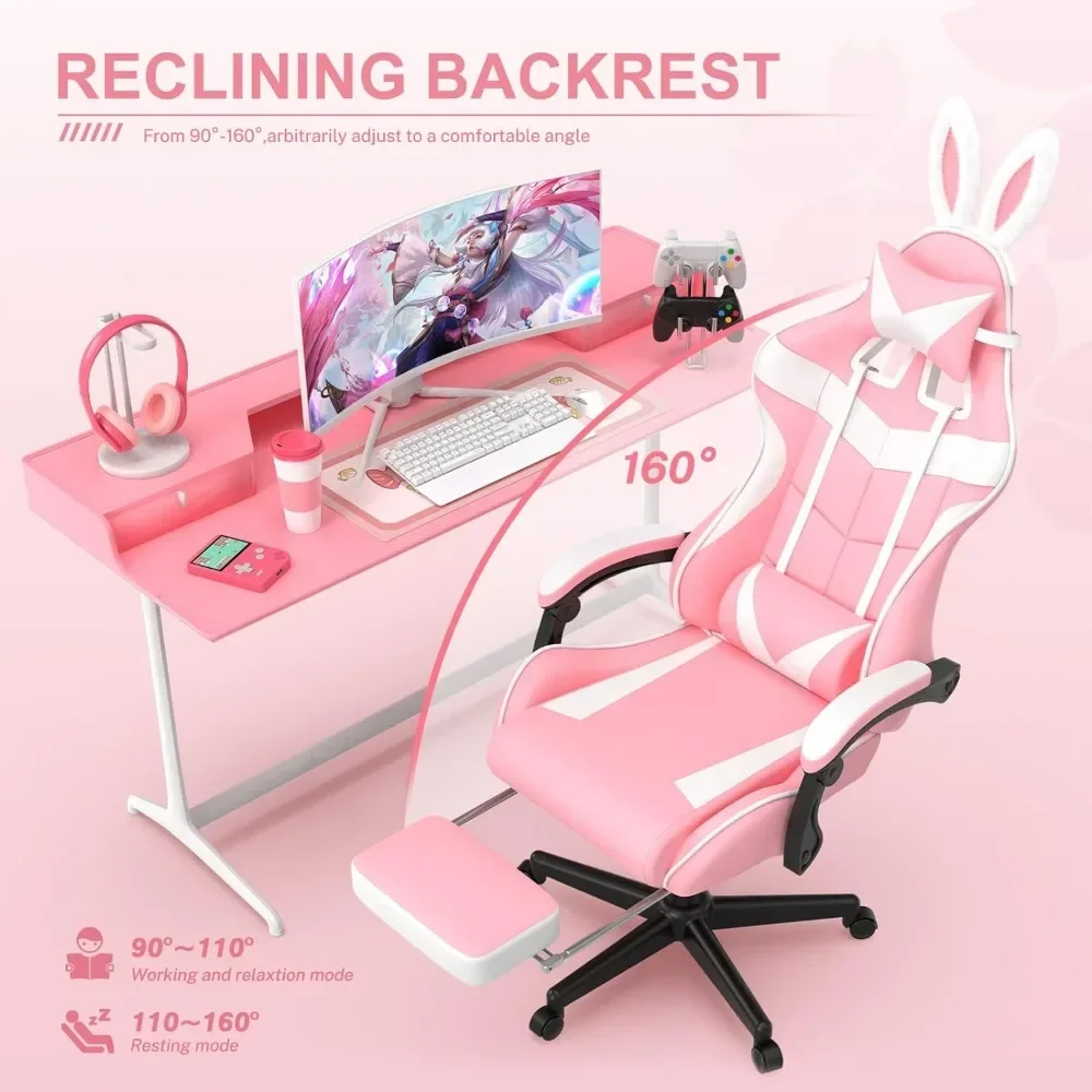 Computer Armchair Girlfriend Computer Gaming Chair Pink Gaming Chair With Footrest Sister Wife and Love (Pink) Desk Gamer Office image 5
