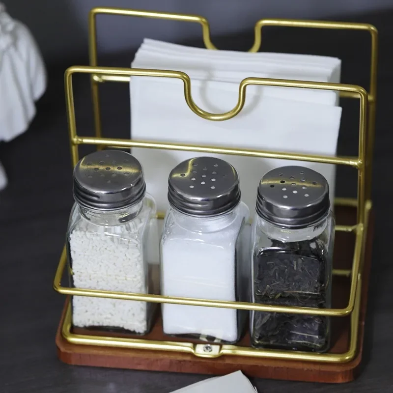【Premium】Vintage Wooden Napkin Holder with Metal Base for Kitchen Cafe | Paper Tissue Storage Dispenser Stand for Countertop