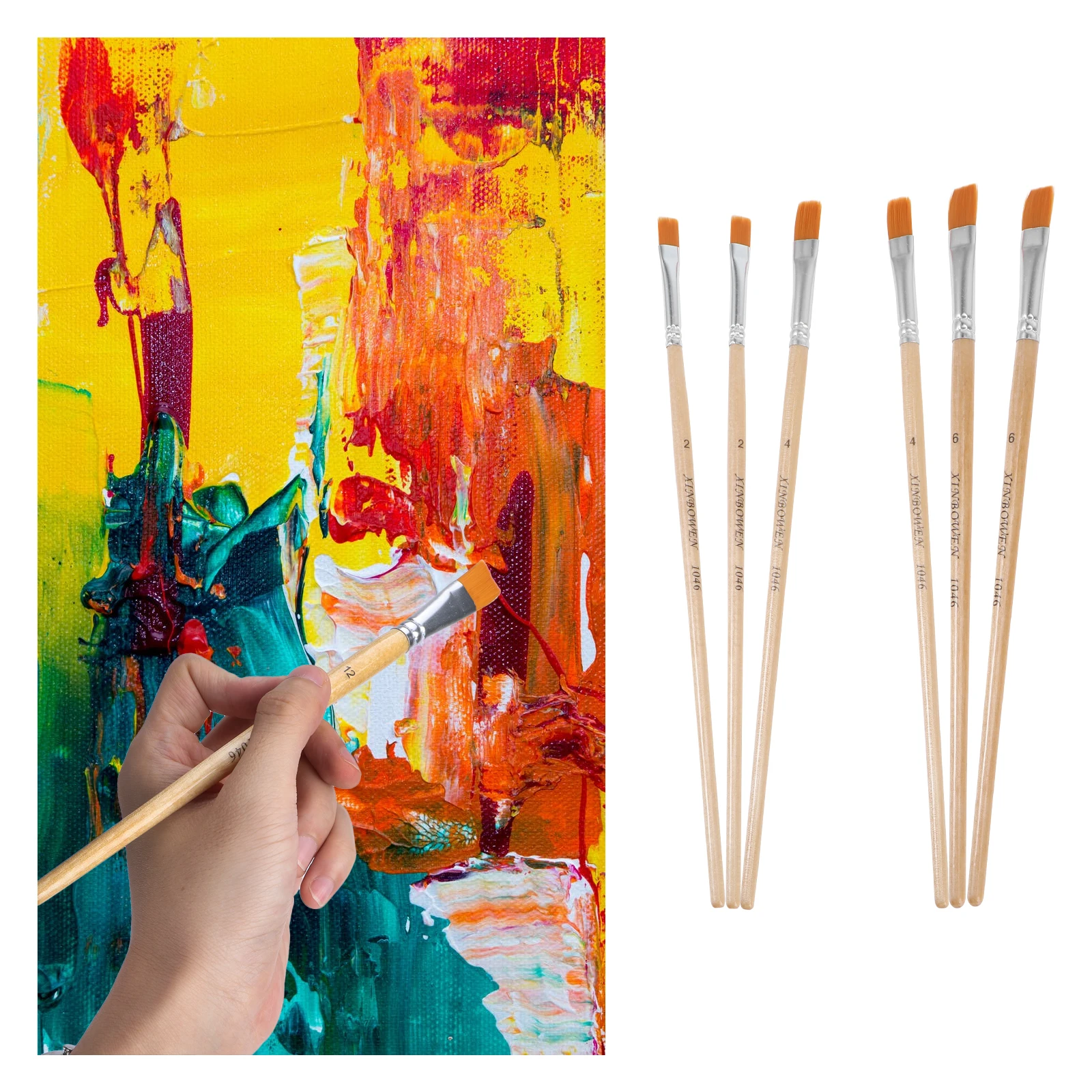 

12 Pcs Paint Brushes Set Acrylic Watercolor Craft Round Tip Nylon Hair Wooden Handle Durable Travel Friendly Art Supplies