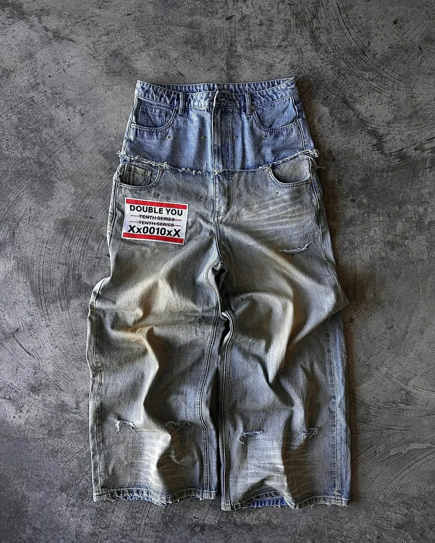 

American High Street vintage alphabet print ripped straight leg wide pants men y2k Goth punk Harajuku fashion casual loose jeans