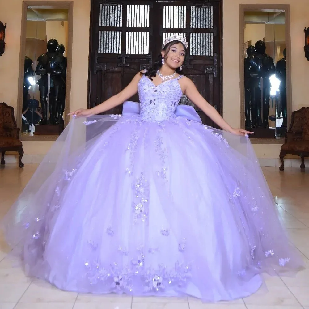 

Princess Lilac Sweetheart Ball Gown Quinceanera Dress Appliques Birthday Party Gown Tassel Prom Dresses Vestido De 15