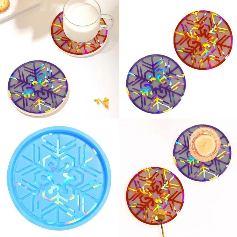 Holographic Laser Coaster Silicone Mold DIY Christmas Snowflake Cup Mat Crystal Epoxy Resin Molds Crafts Home Decoration Tools