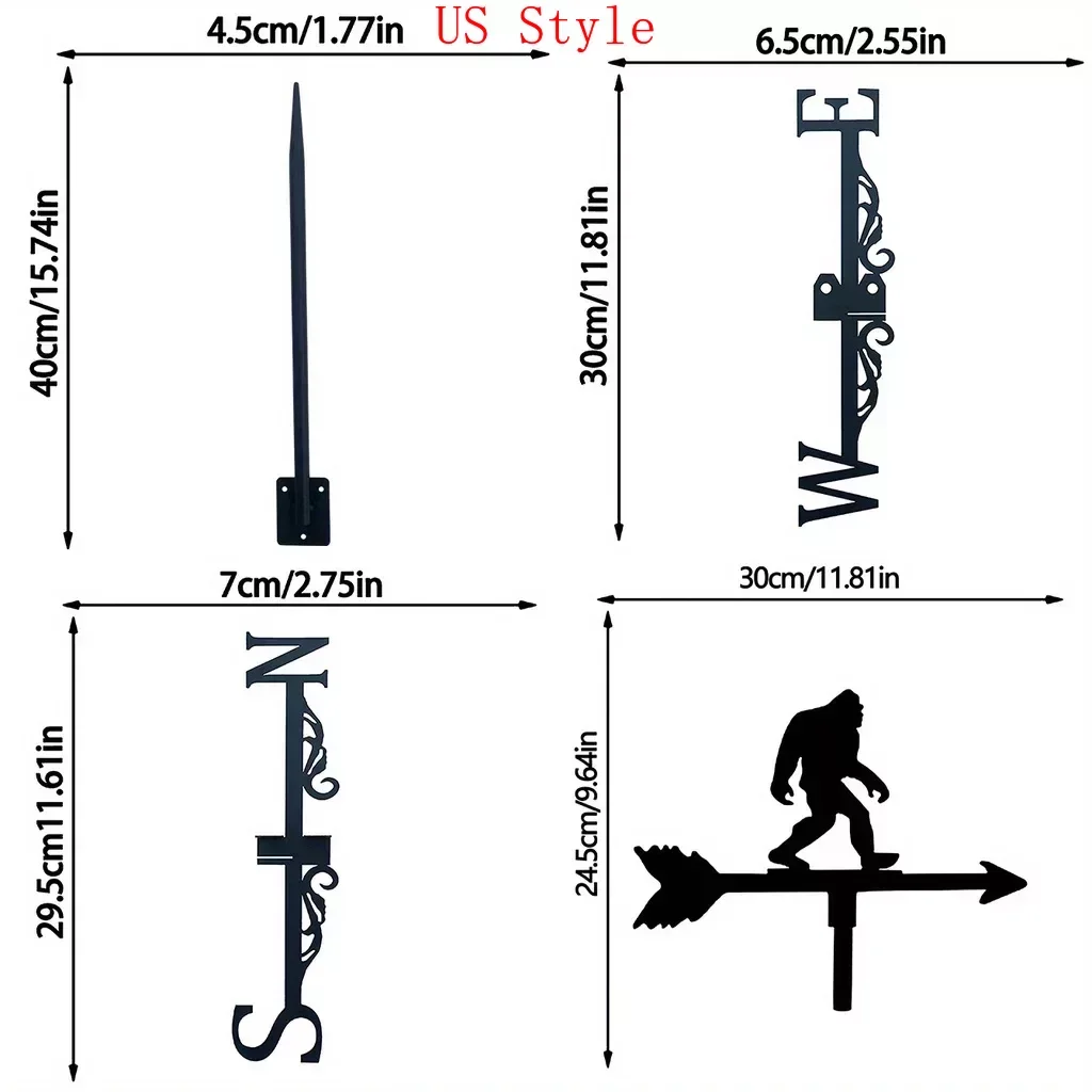 1pc Iron Garden Art Silhouette Gibbon Wind Vane with Spike Weathervane Metal Wind Vane Yards Decoration Lawn Garden Iron Art Gar