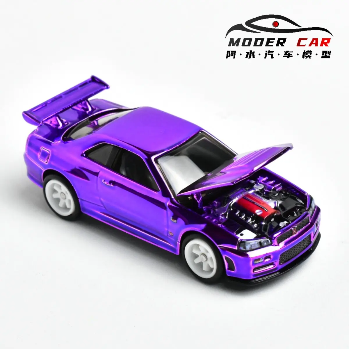 

Модель автомобиля ZZC 1:64 GTR R34, литая под давлением, с гальваническим покрытием, фиолетовая