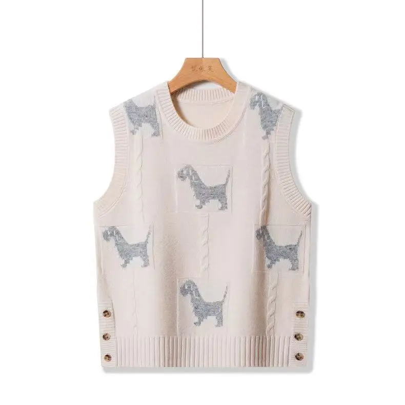 Köpek Jakarlı Sonbahar Golf Giyim Kadın Kolej Kore Golf Yelek Moda O Boyun Kolsuz Ceket Kadın Rüzgar Geçirmez Örgü Golf Üstleri