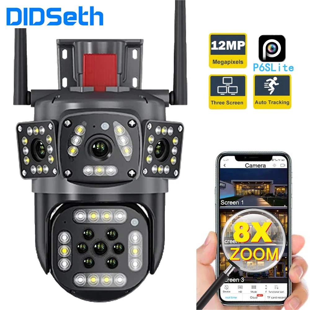 didseth camera ip a prova dagua com visao noturna colorida cam de vigilancia de seguranca tres lentes wi fi tela cctv ptz 6k 12mp 01