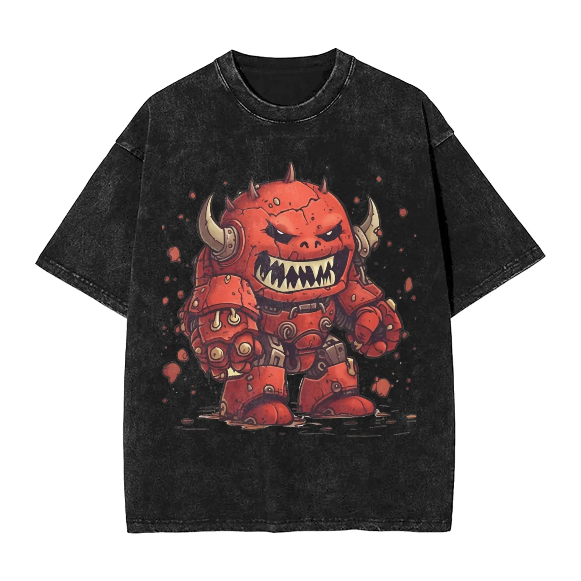 Cute Chaos Khorne W-Warhammer 40k  Merch Washed T Shirts Men Women Streetwear Hip Hop T-Shirt Graphic  Tee Shirt 100% Cotton