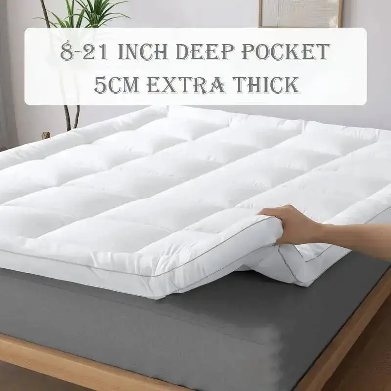 

Extra Thick Topper, 600Gsm Cooling Mattress Pad Cover For Deep Sleep,3D+7D Snow Down Alternative Fill Plush Pillow Top