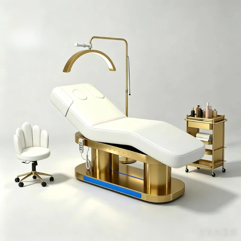 Modern Salon Furniture Pu Leather Facial Beauty Spa Treatment Massage Table Lash Bed Curved with Gold Base