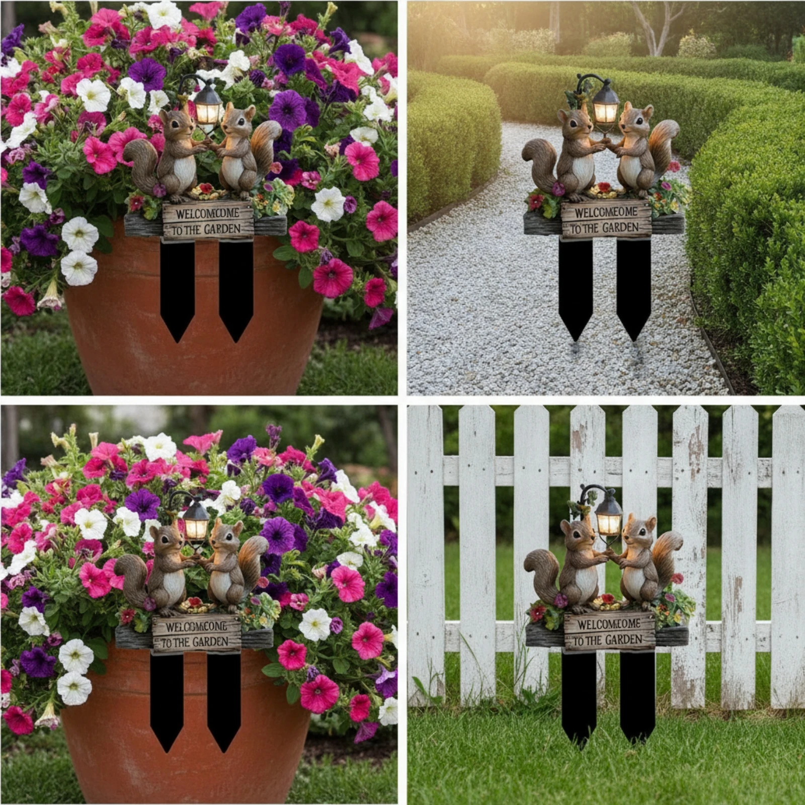Squirrel Garden Stake Wood-Look Squirrel Yard Stake Welcome Sign with Stakes Scratch-Resistant Long-Lasting for Flower Bed, Lawn