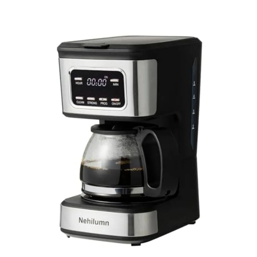 

5-Cup Programmable Coffee Maker - Reusable Filter Clear Water Level Indicator Auto Shut- Off Black andStainless Steel Coffee Po