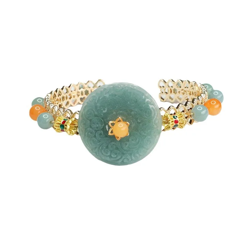 Pulsera de Pixiu de flor de jadeíta azul birmana chapada en oro de 18K, joyería Real de diseñador de Jade Natural, accesorios para hombres