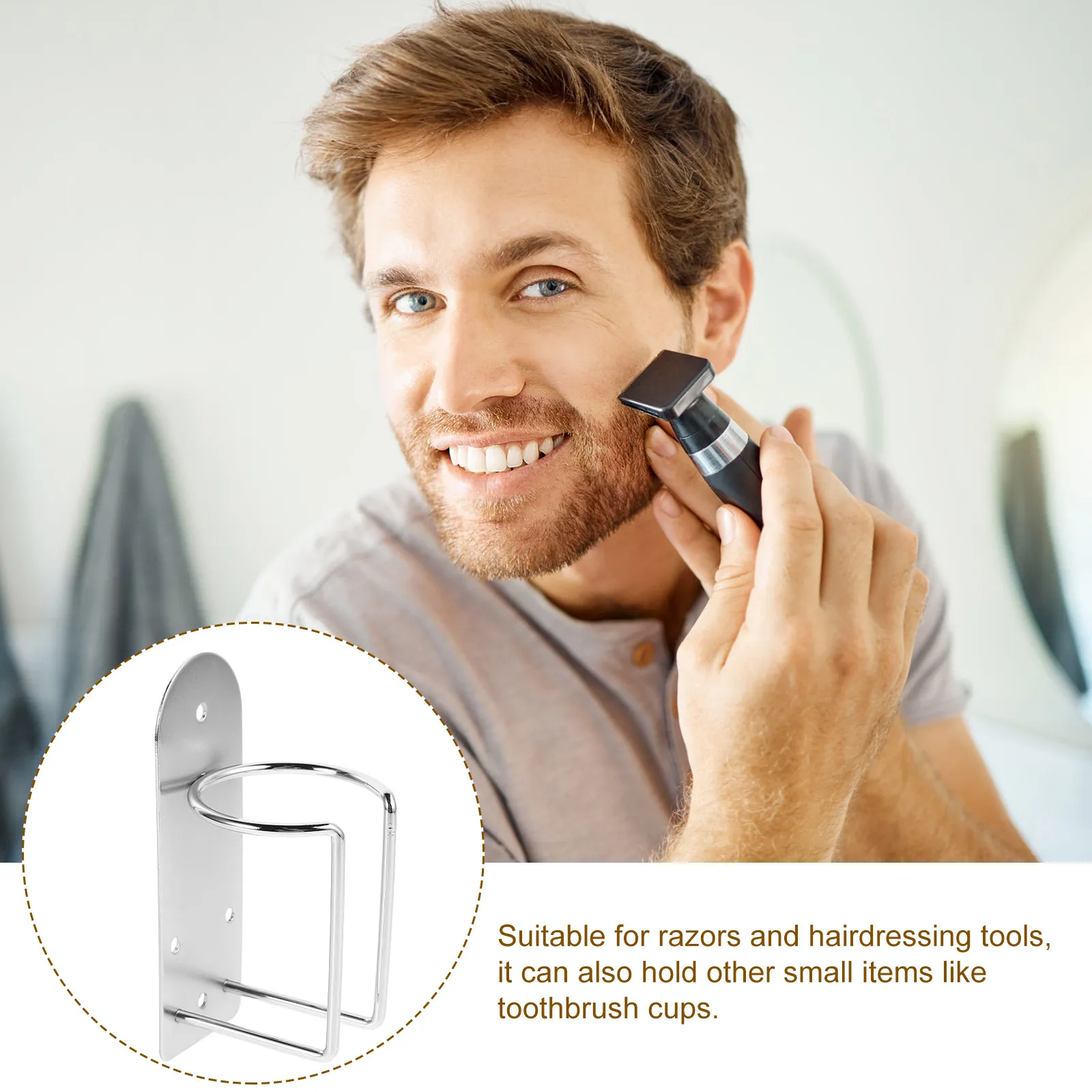 Stainless Steel Wall Mounted Hair Tool Organizer Rack for Razors Hair Dryers Clippers and Grooming Accessories Bathroom Vanity
